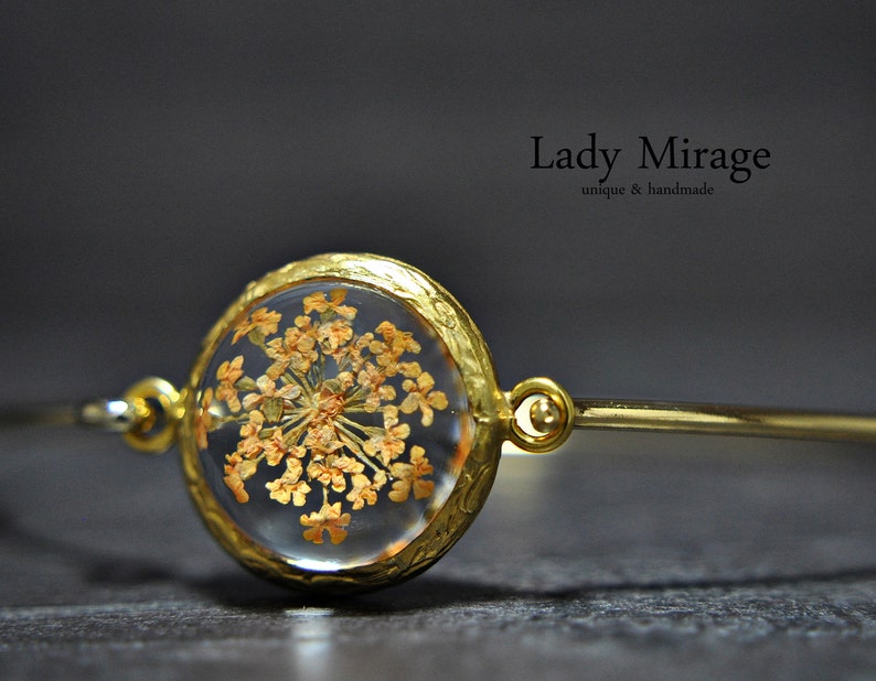 Real Flower Bangle Peach Gold Plated imagen 1