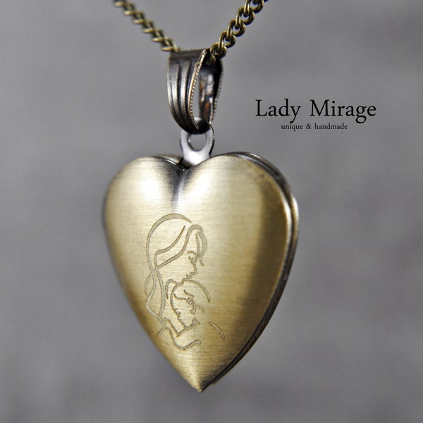 Mother love - Heart Locket Necklace - Photo Locket - Family Photo - Brass - Photo Pendant - Great Gift Idea