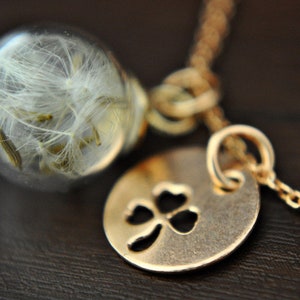 925 Silver-Real Dandelion Necklace-Gold Plated image 1