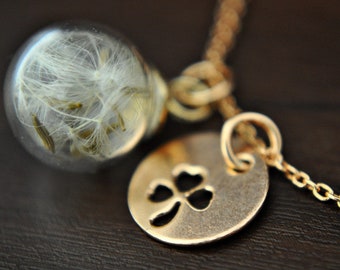 925 Silver-Real Dandelion Necklace-Gold Plated