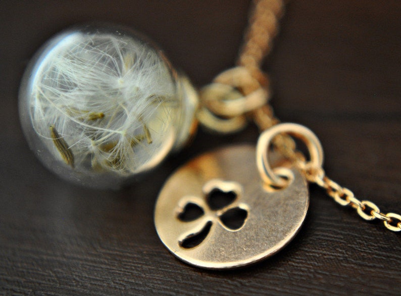 925 Silver-Real Dandelion Necklace-Gold Plated imagen 1