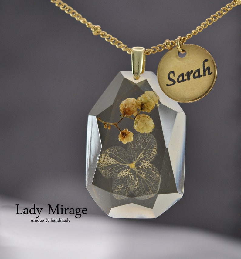 Personalized gifts for women. Real flowers necklace. Name necklace. Gift for her. Birthday present. personalized gift for mom image 1