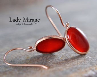925 Sterling Silver - Agate Earrings - rose gold-plated - gift - red-brown - Autumn