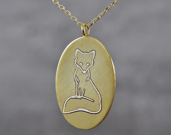 925 Silver - 14K Gold Plated - Fox - Engraved - Necklaces for Women - Gift for Her - 45 cm - Adjustable