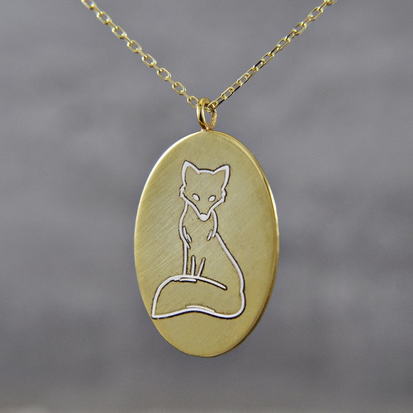 925 Silver - 14K Gold Plated - Fox - Engraved - Necklaces for Women - Gift for Her - 45 cm - Adjustable