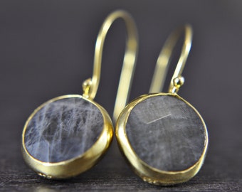 Labradorite - 925 Sterling Silver- 14K gold- plated Earrings - Birthstone - Gemstone - Healing Stone - Chakra - Gray