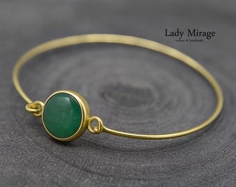 Jade Armreif Gold öffnbar | Grüner Edelstein 925 Silber vergoldet | Handgemachter Boho Schmuck | Spirituell | Geschenk für Frauen | Hochzeit
