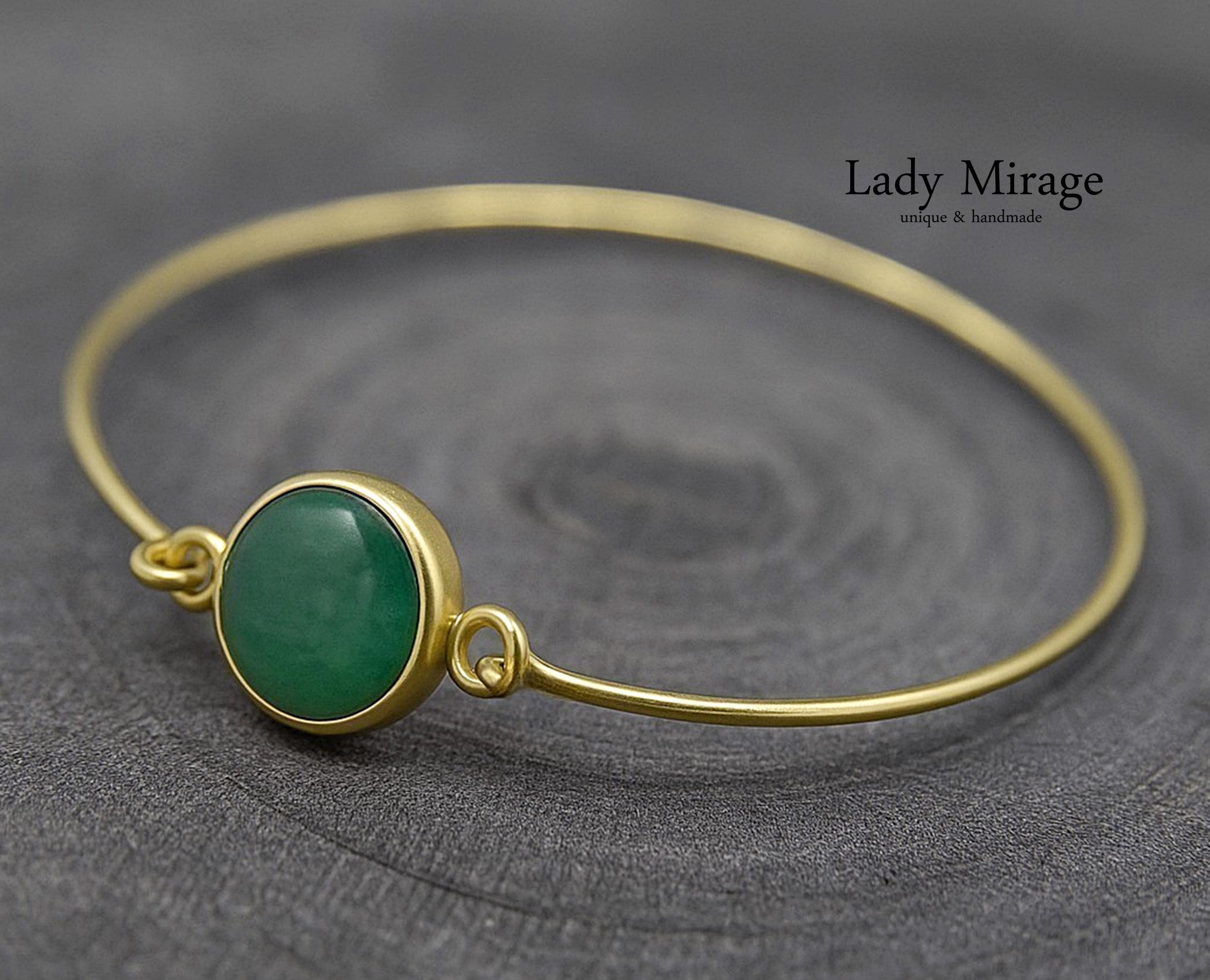 Gold Jade Bracelet Openable | 925 Silver Vermeil Gemstone Bangle