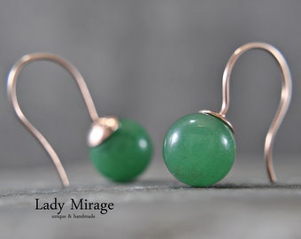 925 silver - aventurine - hanging earrings - gemstone jewelry - rose gold plated - silver jewelry - jewelry set - green - gift for woman