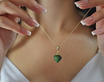 Green Jade Jewelry - 14k - Gemstone Necklace 925 Silver - Onion Shape Pendant - AAA Quality - Luxurious - Gift Idea Wife