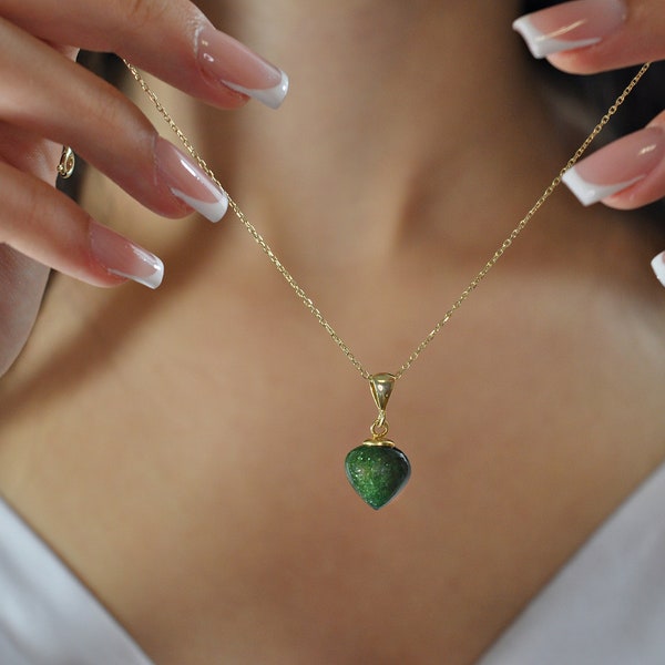 Bijoux Jade Vert - 14k - Collier de Pierres Précieuses Argent 925 - Pendentif Forme Oignon - Qualité AAA - Luxueux - Idée Cadeau Femme