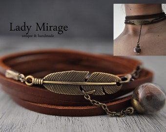 Real Feather - Genuine Leather Choker