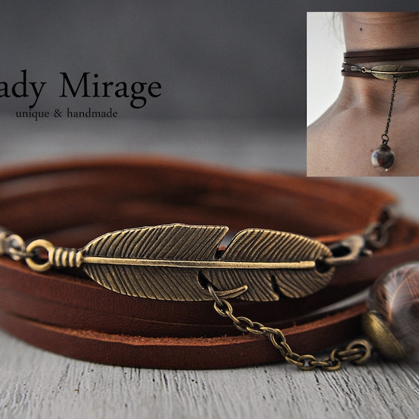 Real Feather - Genuine Leather Choker