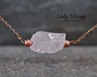 925 Sterling Silver - Rosequartz- rough stone Necklace - rose gold-plated - Christmas present
