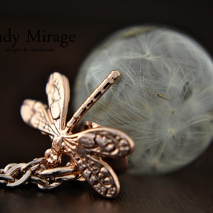 Dragonfly Real Dandelion Necklace Rose Gold imagen 1