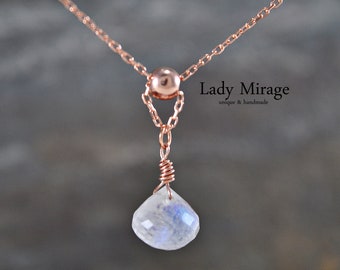 Moonstone - 925 Sterling Silver - rose gold-plated - necklace - Perfect as a gift for a wedding, birthday and Christmas