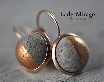 Elegant Earrings with Concrete Cabochon and Rose Gold Plated Stainless Steel