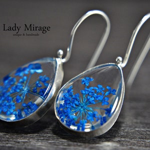 Real Blue Flower Earrings made of 925 Sterling Silver