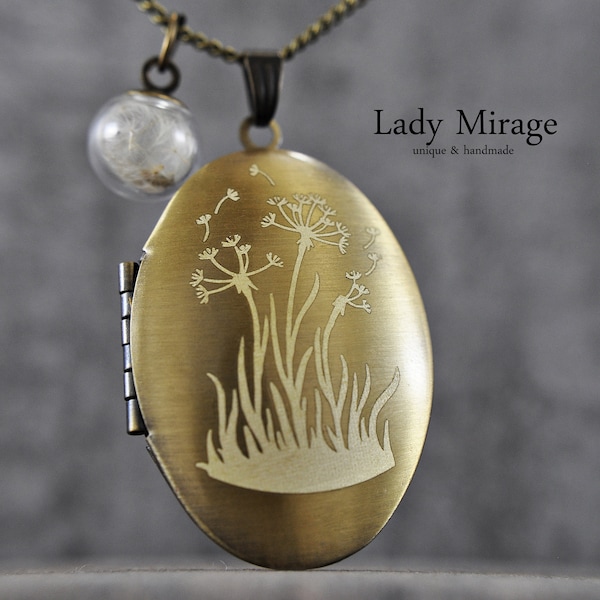 Real Dandelion - Locket Necklace - Photo Locket - Oval - Family Photo - Brass - Photo Pendant - Great Gift Idea