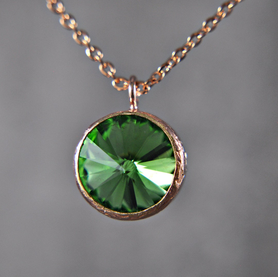 Green Necklace rose Gold Plated Brass round Shaped Mothers Etsy UK