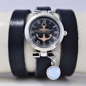 Maritime Watch made of Genuine Leather and a Opal Stone