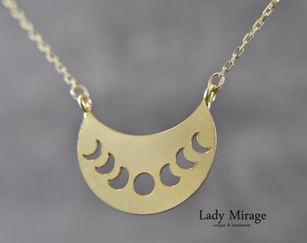 Moon phases - necklace - 925 sterling silver - 14 K goldplated - Statement Necklace