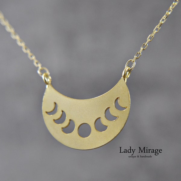 Moon phases - necklace - 925 sterling silver - 14 K goldplated - Statement Necklace