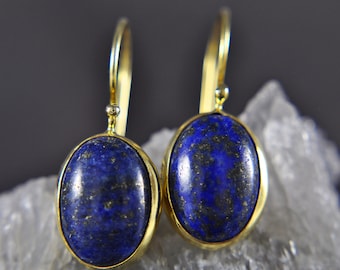 Lapis Lazuli - Earrings - 925 Sterling Silver - 14K Gold Plated