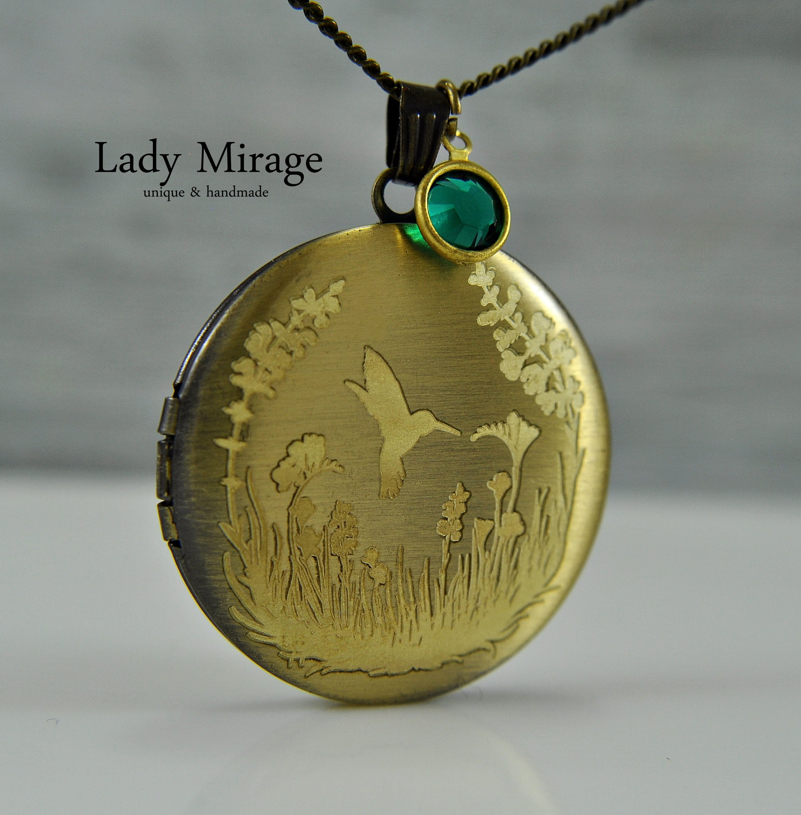 Hummingbird Locket Necklace Wildflowers Emerald Green | Etsy