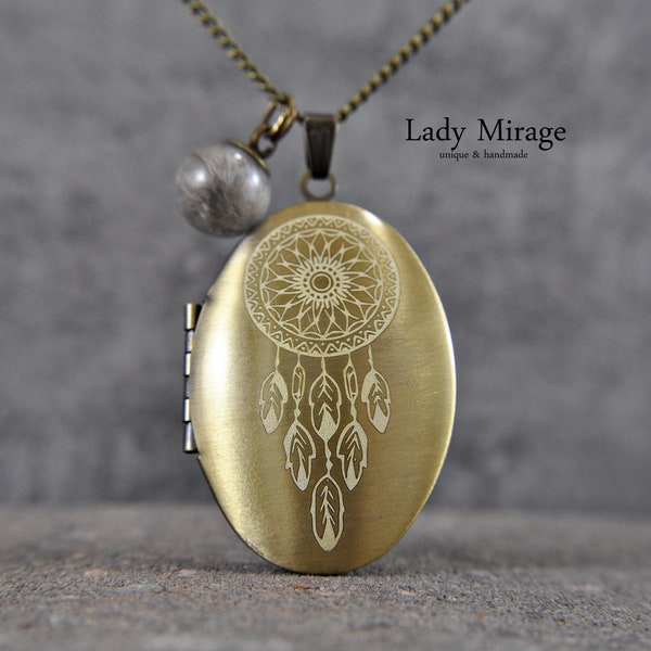 Dream Catcher - Locket Necklace - Photo Locket - Oval - Brass - Spiritual Gifts - Festival - Summer - Boho - Tribal