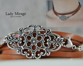 Choker Kette - Leder - Handmade Jewelry - Trendy - Halsband - Kette Kurz Silber - Personalised Jewellery - Orient Stil Schmuck Geschenk