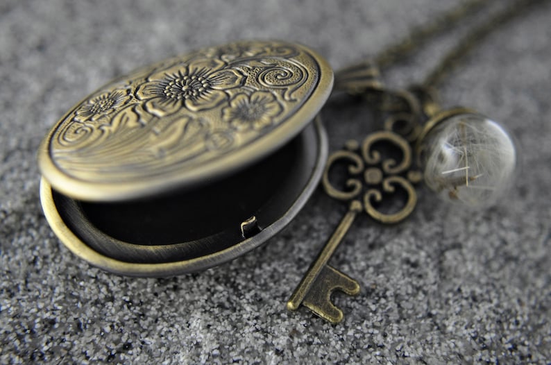 Real Dandelion Locket Necklace imagen 2