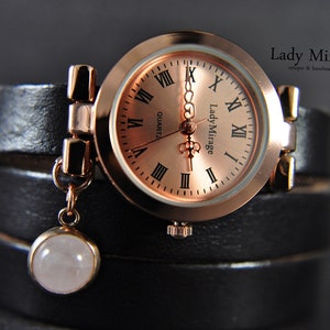 Rose Quartz Leather Watch Rose Gold imagen 3