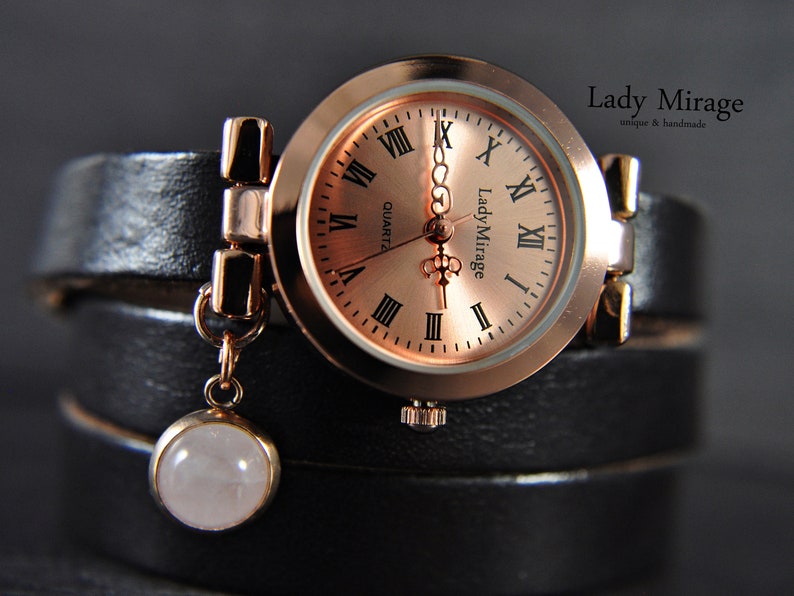 Rose Quartz Leather Watch Rose Gold imagen 3