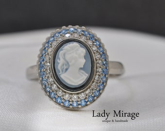 925 Silber Ring - Sterling Silver Jewelry - Zirkonia - Blau - Vintage - Gemme - Gift for her - Mama Geschenk - Mothers day - Handmade