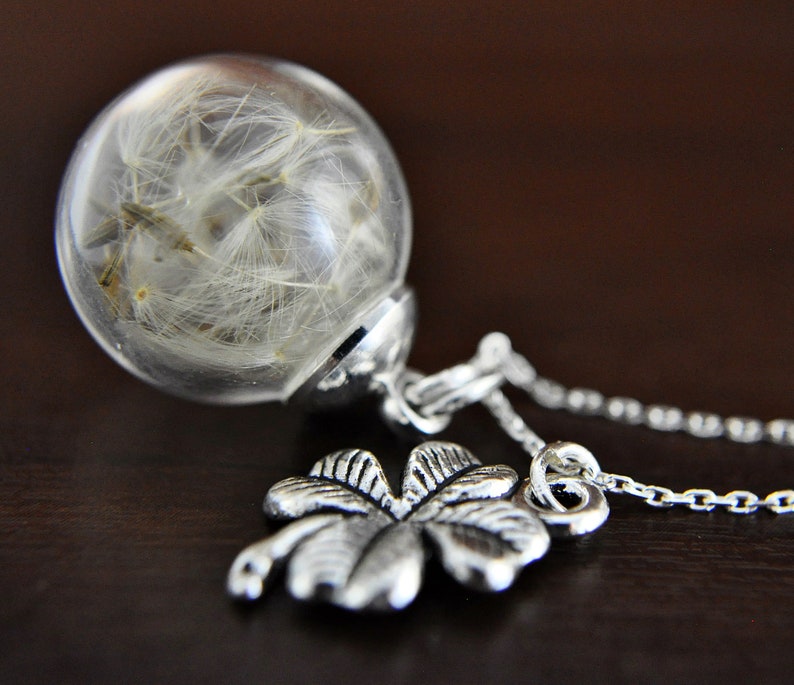 LUCK 925 Silver Real Dandelion Necklace image 2