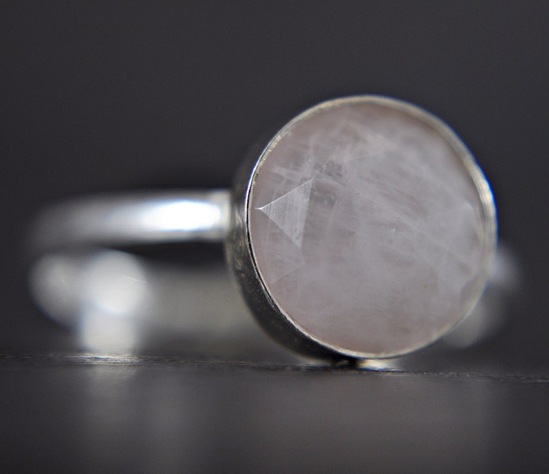 Rose quartz 925 sterling silver ring faceted round shaped mothers day present image 1
