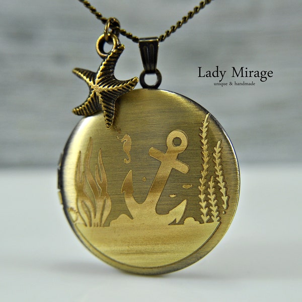 Maritime - locket necklace - photo locket - starfish - underwater world - aquarium - brass - photo pendant - original gift idea