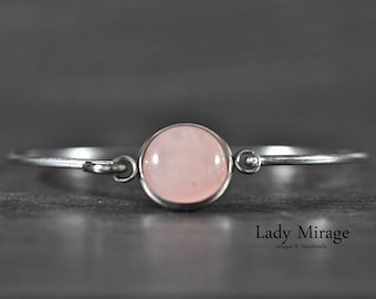 Rose Quartz Bangle - Stainless Steel