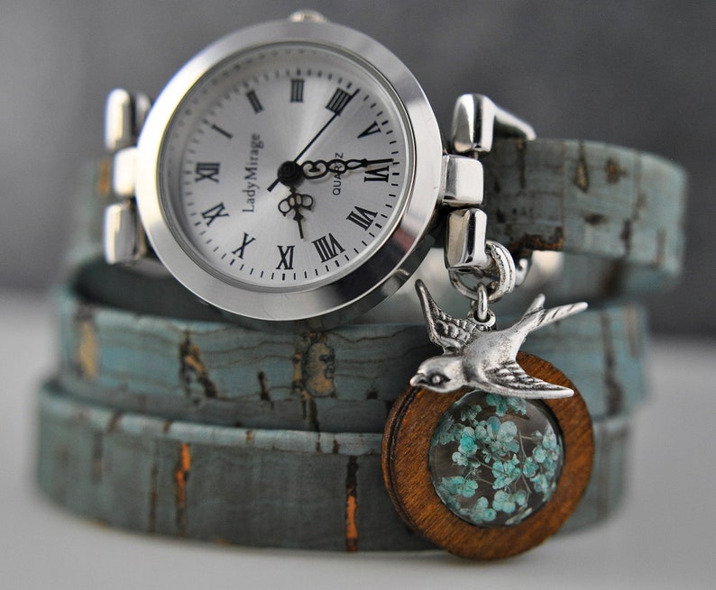 BESTSELLER Real Flowers Cork Wristwatch Silver imagen 3