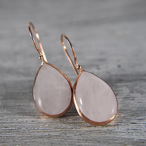 925 Sterling Silver - teardrop-shaped Rose Quartz Earrings - Mothers day - dangle drop earrings