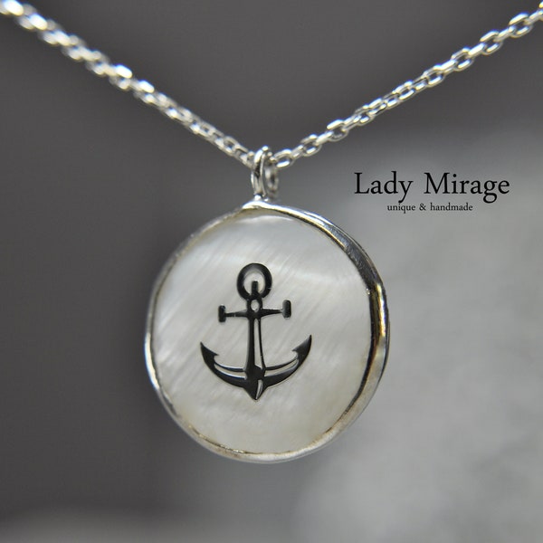 Mother of Pearl Necklace Silver - 925 - Bridal Jewelry - White - 45 cm - Wedding Jewelry - Maritime - Anchor - Gift for Her -