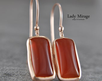 925 Sterling Silver - Agate Earrings - rose gold-plated - rectangular - gift - red-brown - Autumn