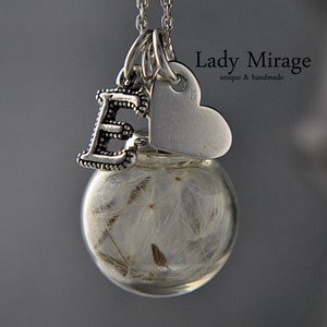 BESTSELLER Real Dandelion Necklace made of 925 Silver Handmade with Individual Initials and Pendant image 1