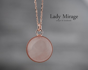 925 Silver - Subtle Rose Quartz in Rose Gold Setting - handmade jewelry necklace - Mothers day gift