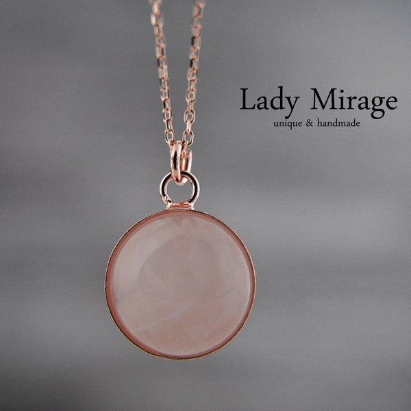 925 Silver - Subtle Rose Quartz in Rose Gold Setting - handmade jewelry necklace - Mothers day gift