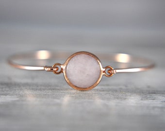 925 Sterling Silver - Rose Quartz Bangle -Rose Gold -