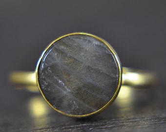 Labradorite - Argent sterling 925 - Plaqué or 14 carats - Bague - Ajustable