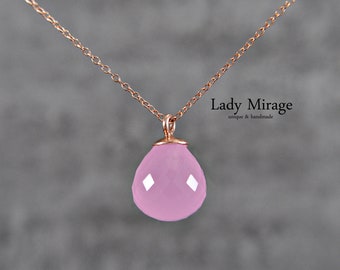 925 sterling silver - teardrop shaped rose quartz necklace - faceted - Handmade -