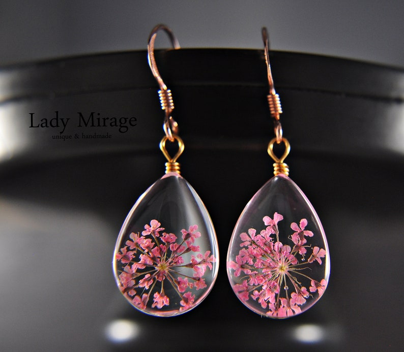 Echte Blüten Ohrringe 925 silver jewellery Pink Geschenk für Sie Schmuck Hängeohrringe handmade earrings gift for her Bild 1